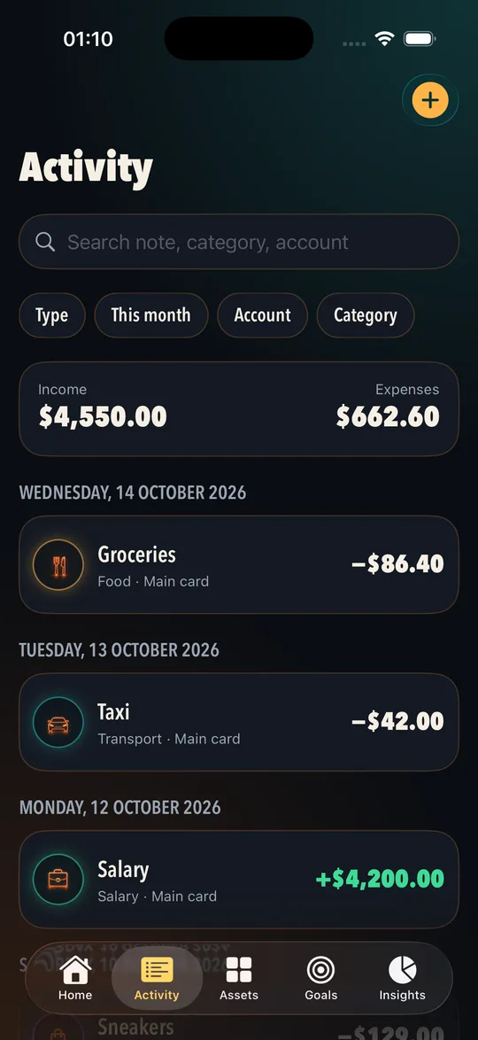 Gransio Activity screen